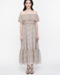 SIXDO Floral Off-Shoulder Maxi Voile Dress